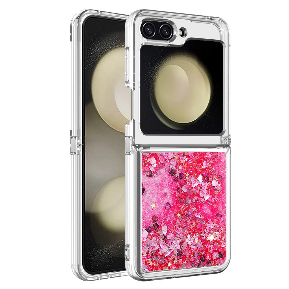 For Samsung Galaxy Z Flip7 FE 5G / Z Flip6 5G TPU Case Glitter Quicksand Shockproof Phone Back Cover - Pink / Hearts