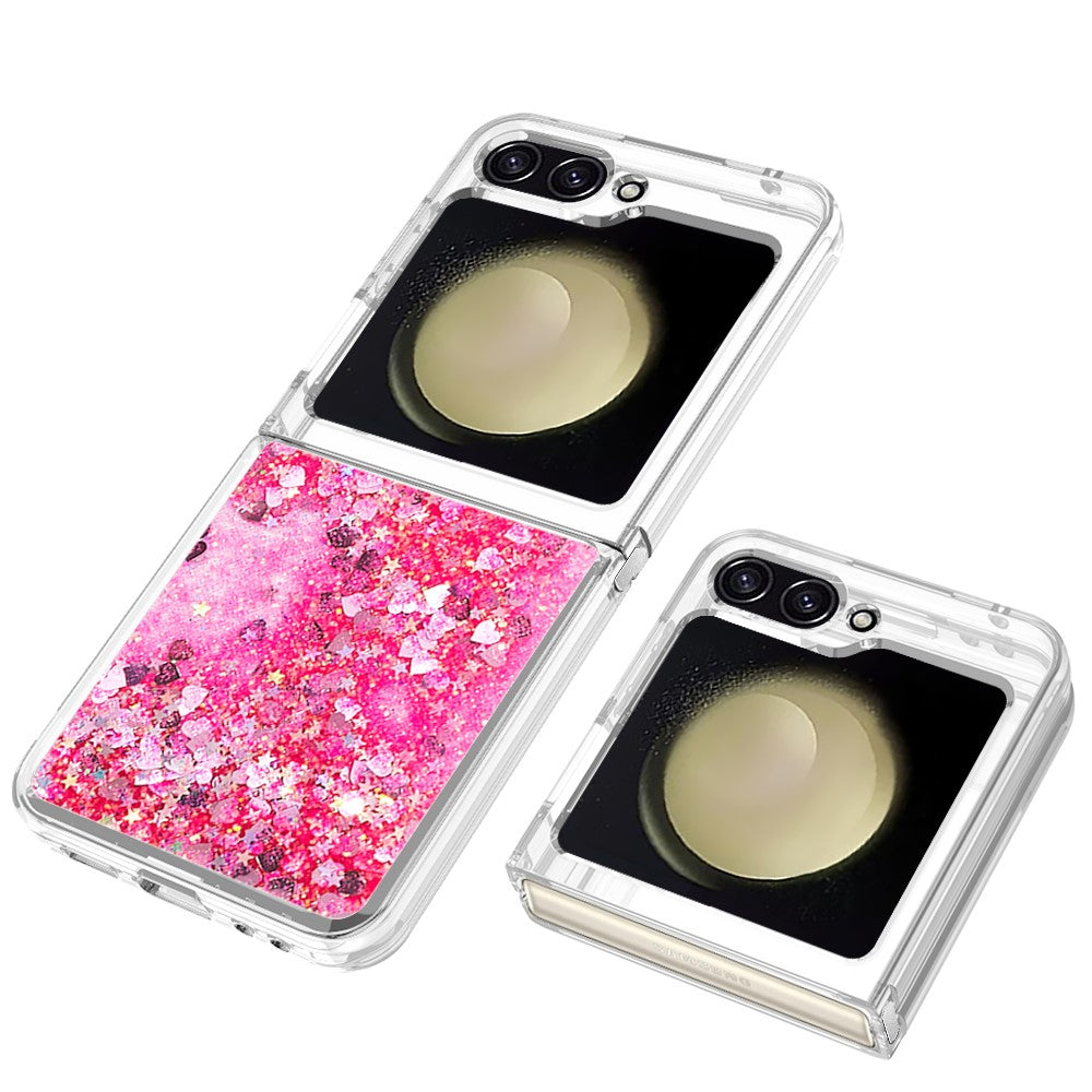 For Samsung Galaxy Z Flip7 FE 5G / Z Flip6 5G TPU Case Glitter Quicksand Shockproof Phone Back Cover - Pink / Hearts