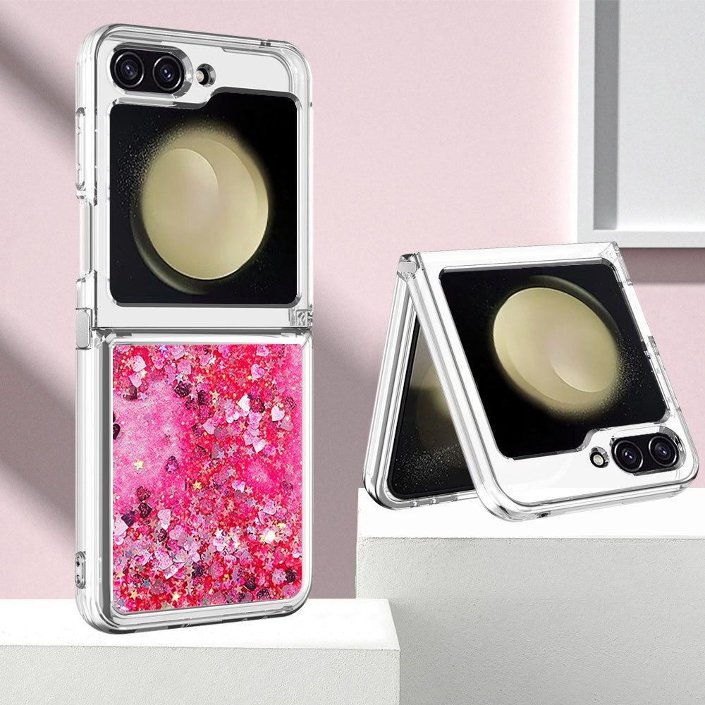 For Samsung Galaxy Z Flip7 FE 5G / Z Flip6 5G TPU Case Glitter Quicksand Shockproof Phone Back Cover - Pink / Hearts
