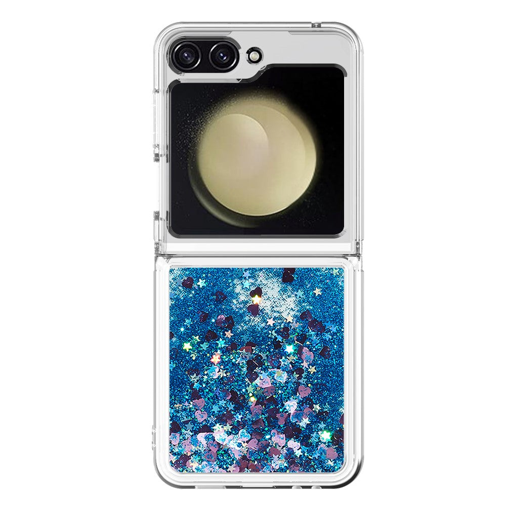 For Samsung Galaxy Z Flip7 FE 5G / Z Flip6 5G TPU Case Glitter Quicksand Shockproof Phone Back Cover - Blue / Hearts