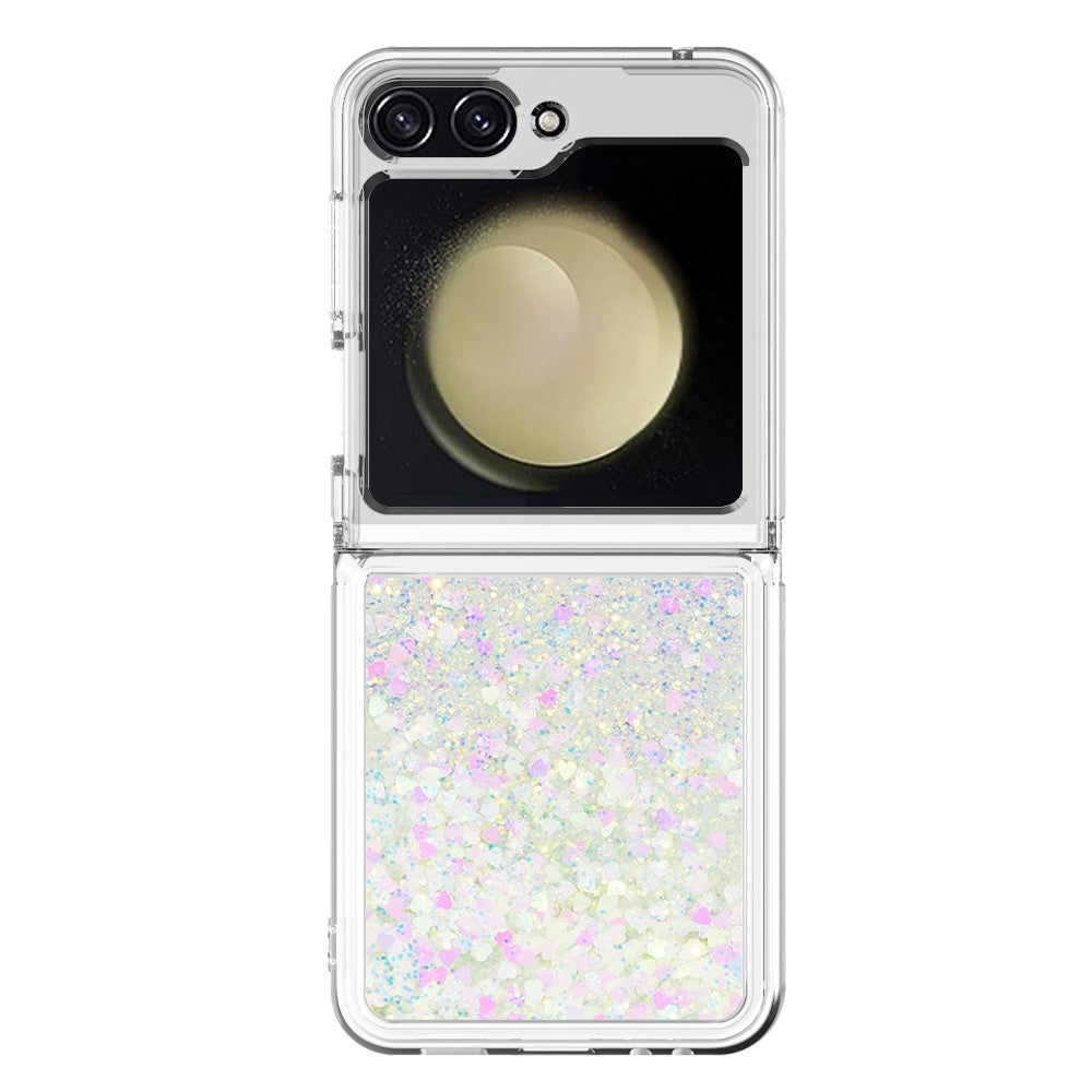 For Samsung Galaxy Z Flip7 FE 5G / Z Flip6 5G TPU Case Glitter Quicksand Shockproof Phone Back Cover - Laser / Hearts