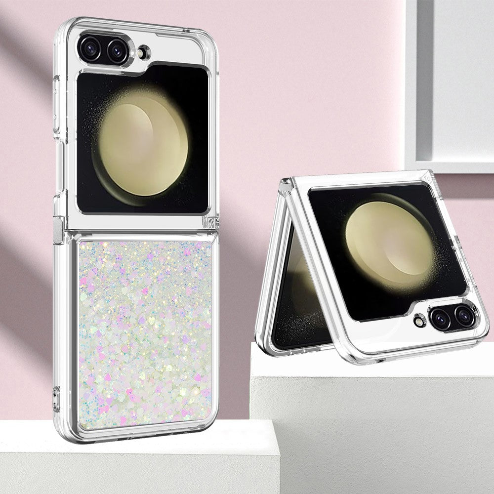 For Samsung Galaxy Z Flip7 FE 5G / Z Flip6 5G TPU Case Glitter Quicksand Shockproof Phone Back Cover - Laser / Hearts
