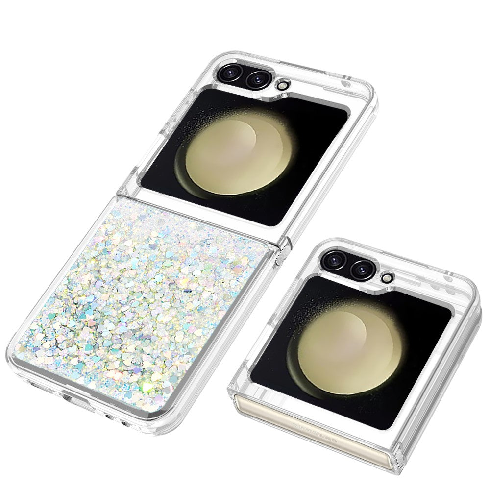 For Samsung Galaxy Z Flip7 FE 5G / Z Flip6 5G TPU Case Glitter Quicksand Shockproof Phone Back Cover - Silver / Hearts
