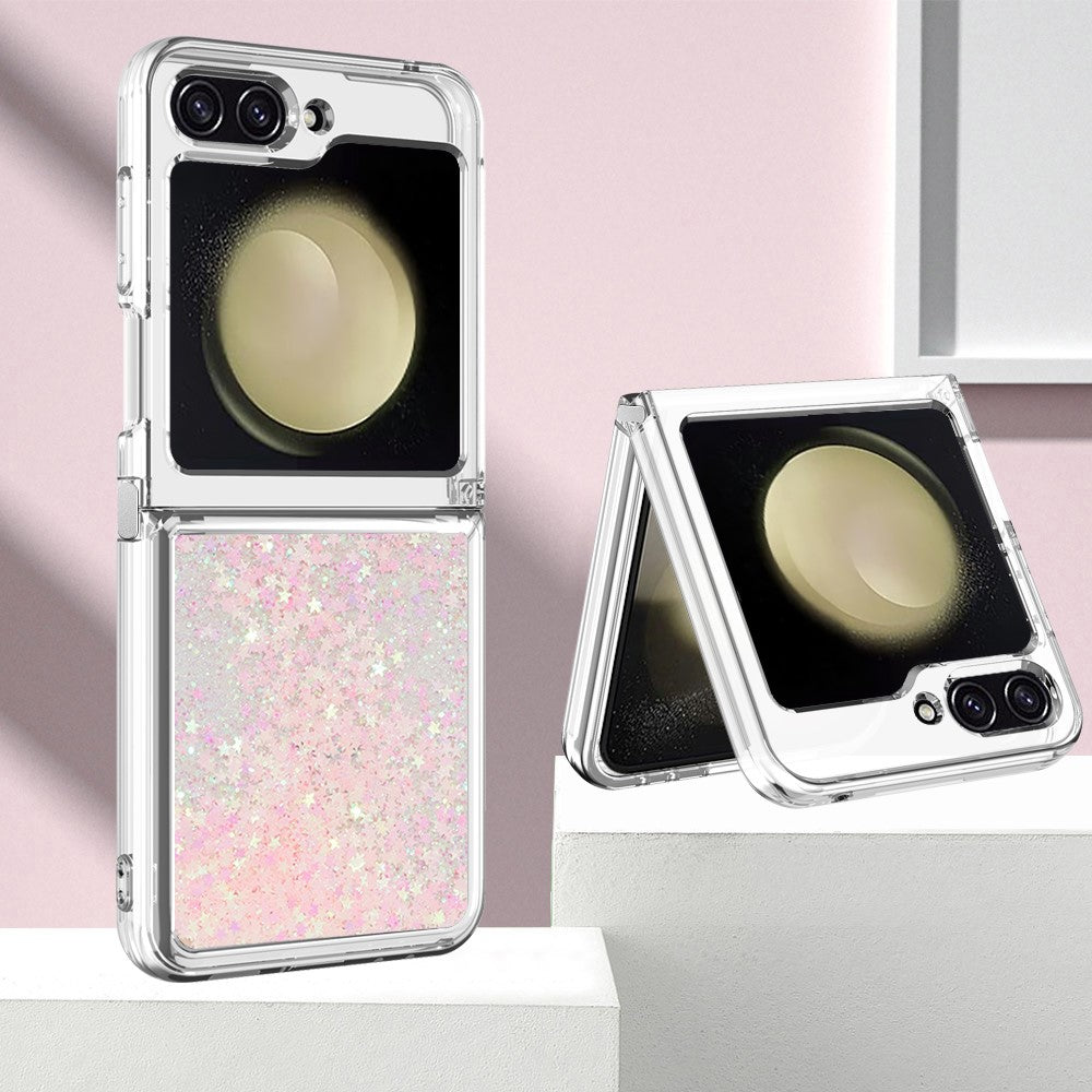 For Samsung Galaxy Z Flip7 FE 5G / Z Flip6 5G TPU Case Glitter Quicksand Shockproof Phone Back Cover - Pink / Pentagram