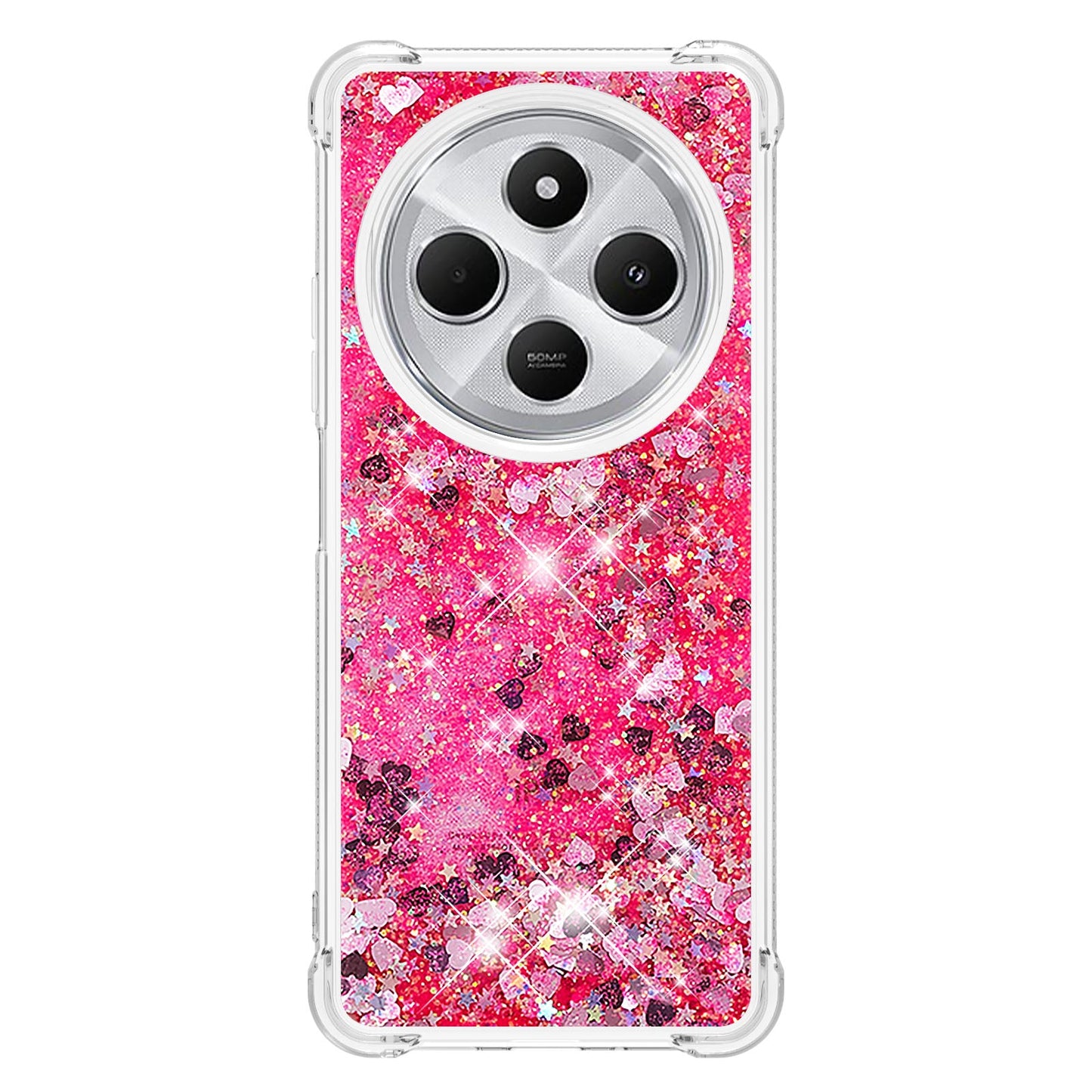 For Xiaomi Redmi 14R 5G / Xiaomi Poco C75 4G / Xiaomi Redmi 14C 4G Case Quicksand Anti-Drop TPU Phone Cover - Pink / Hearts