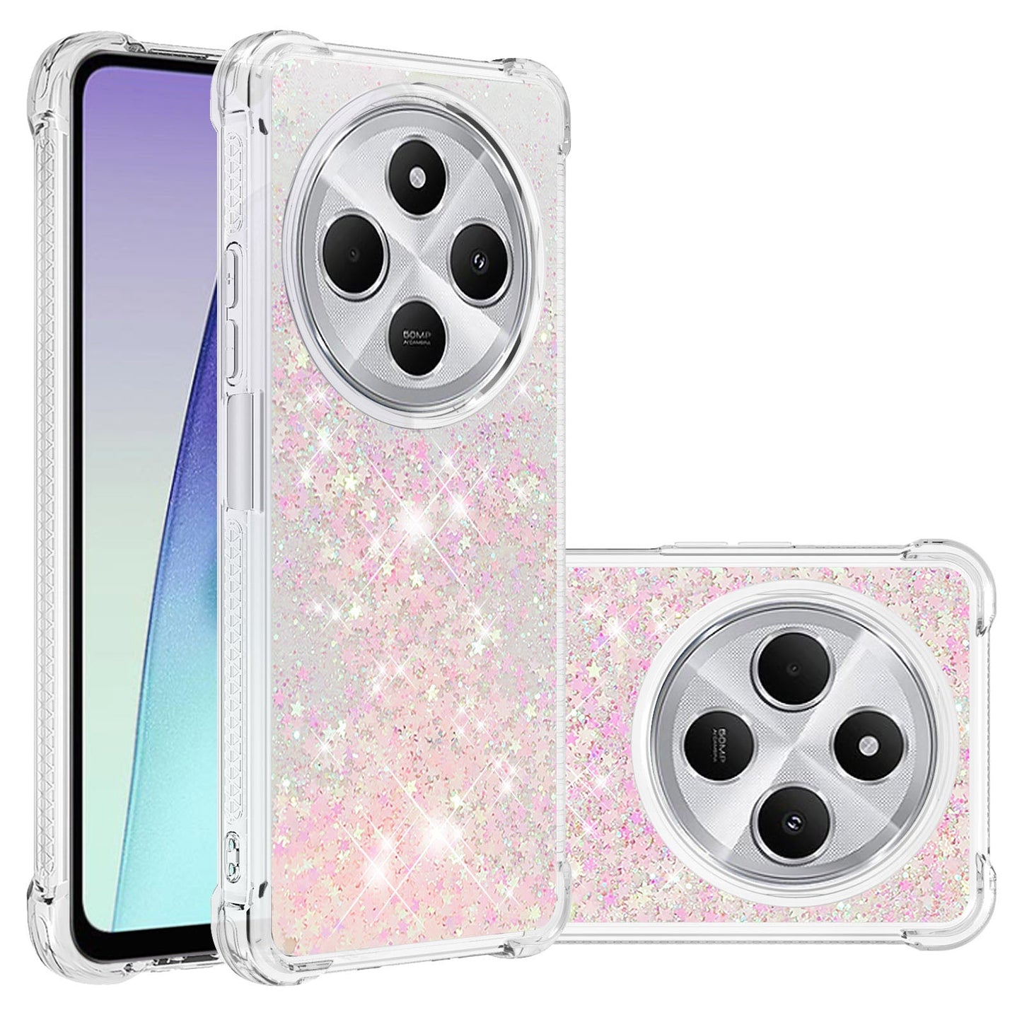 For Xiaomi Redmi 14R 5G / Xiaomi Poco C75 4G / Xiaomi Redmi 14C 4G Case Quicksand Anti-Drop TPU Phone Cover - Pink / Pentagram
