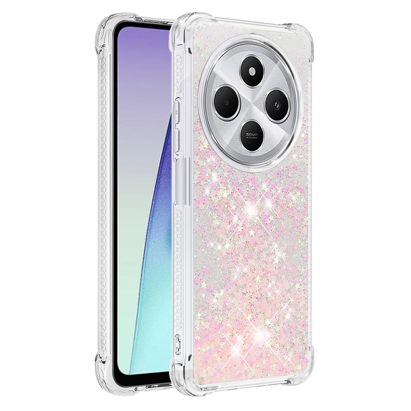 For Xiaomi Redmi 14R 5G / Xiaomi Poco C75 4G / Xiaomi Redmi 14C 4G Case Quicksand Anti-Drop TPU Phone Cover - Pink / Pentagram