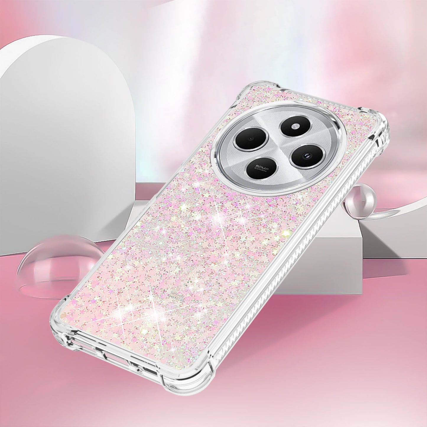 For Xiaomi Redmi 14R 5G / Xiaomi Poco C75 4G / Xiaomi Redmi 14C 4G Case Quicksand Anti-Drop TPU Phone Cover - Pink / Pentagram