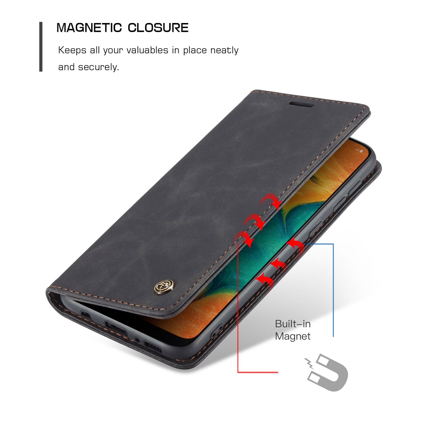 For Samsung Galaxy M30 / Galaxy A40s Case CASEME 013 Series Card Holder Stand Leather Phone Cover - Black