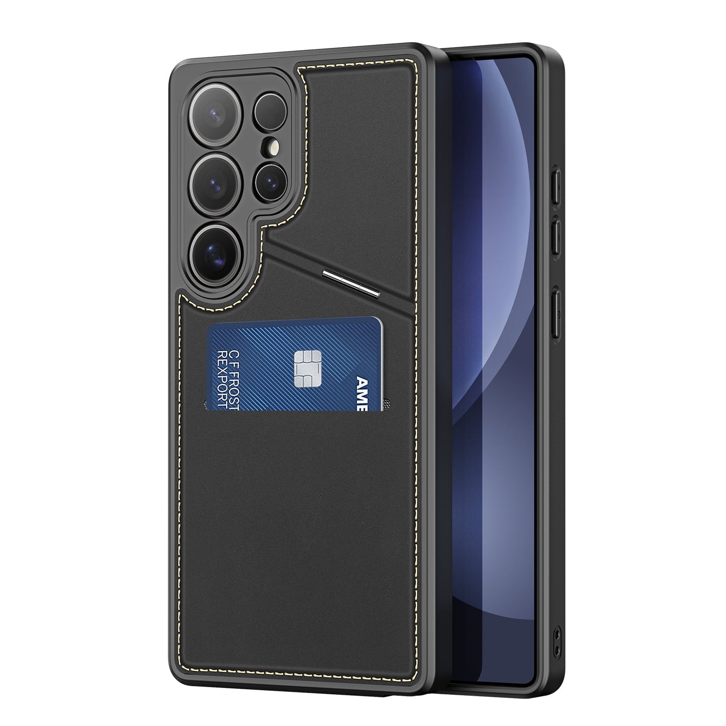 For Samsung Galaxy S25 Ultra Case DUX DUCIS Rafi II Series Magnetic Case Kickstand Card Slots Leather+TPU Phone Cover - Black