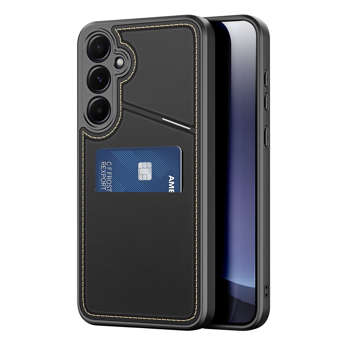 For Samsung Galaxy S25 Case DUX DUCIS Rafi II Series Magnetic Case Kickstand Card Slots Leather+TPU Phone Cover - Black