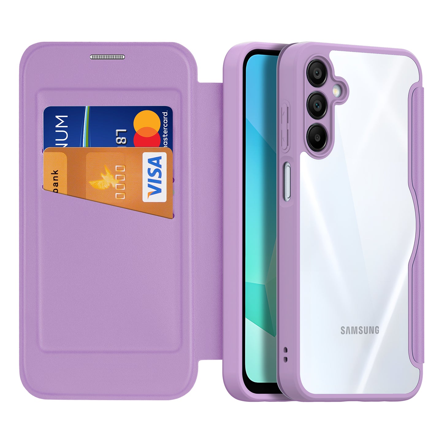 For Samsung Galaxy A16 4G / Galaxy A16 5G Case DUX DUCIS Skin X Pro Series Leather Flip Cover Stand with Card Slots - Purple Pink
