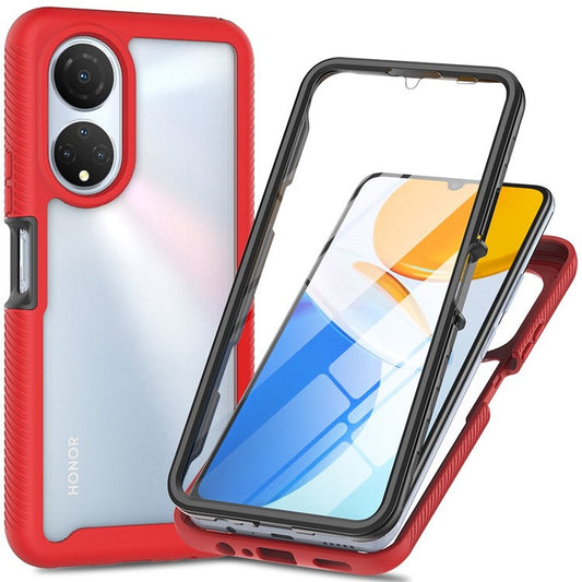 PC + TPU + PET Screen Protector Phone Case for Honor X7, All-round Protection Cell Phone Cover - Red