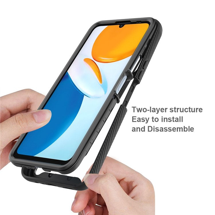 PC + TPU + PET Screen Protector Phone Case for Honor X7, All-round Protection Cell Phone Cover - Dark Blue