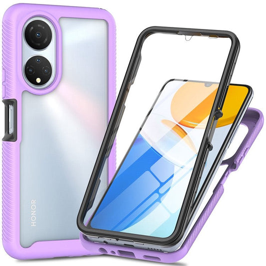 PC + TPU + PET Screen Protector Phone Case for Honor X7, All-round Protection Cell Phone Cover - Purple