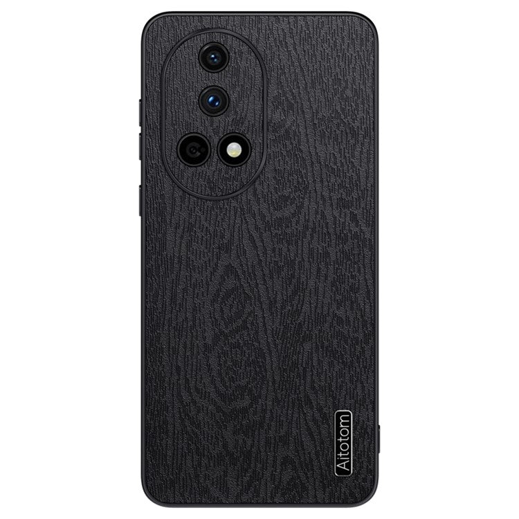 For Huawei nova 13 Case Wood Texture PU Leather Coated PC+TPU Phone Cover - Black