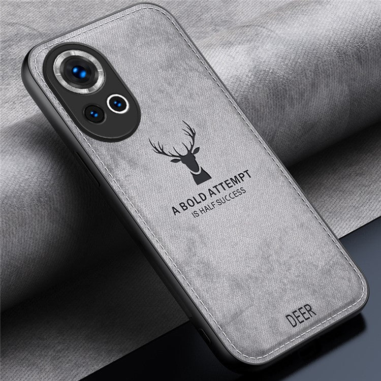 For Huawei nova 13 5G Case Deer Pattern Cloth Texture PU Leather Hybrid Phone Cover - Grey