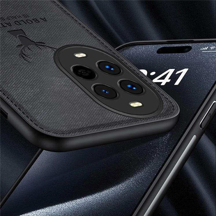 For Huawei nova 13 Pro 5G Case Deer Pattern Cloth Texture PU Leather Hybrid Phone Cover - Black