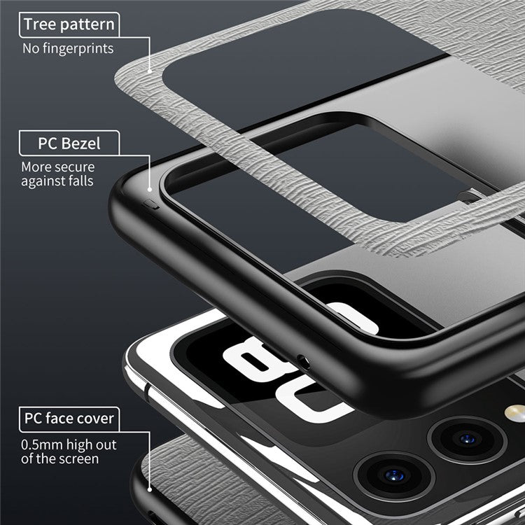 For Huawei nova Flip 5G Case Wood Texture PU Leather Coated PC+TPU Phone Cover - Black