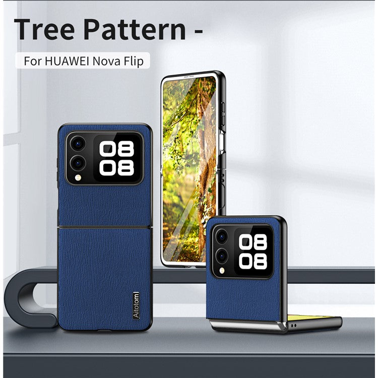For Huawei nova Flip 5G Case Wood Texture PU Leather Coated PC+TPU Phone Cover - Blue