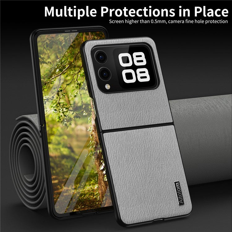 For Huawei nova Flip 5G Case Wood Texture PU Leather Coated PC+TPU Phone Cover - Blue