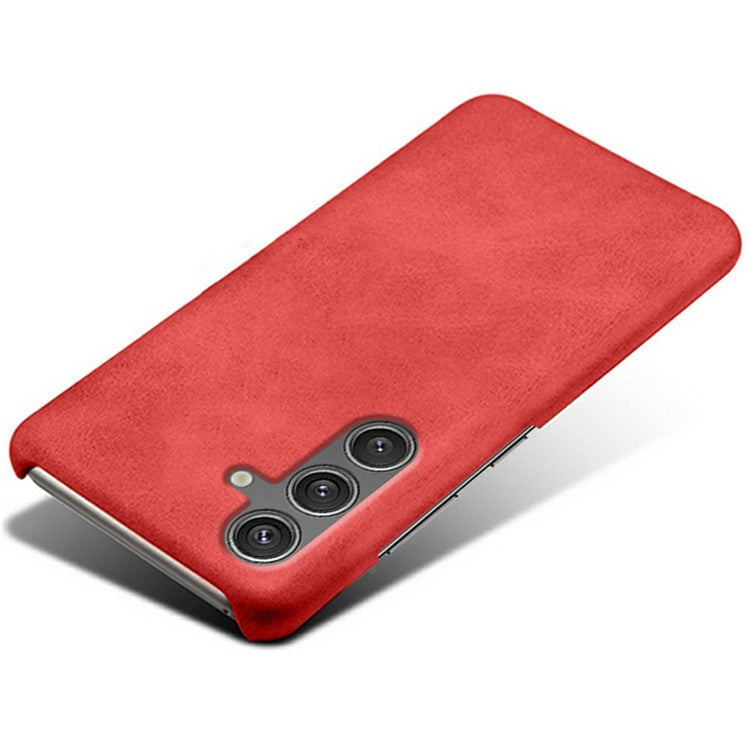 For Samsung Galaxy S25 Case Calf Texture PU Leather Hard PC Protective Phone Cover - Red