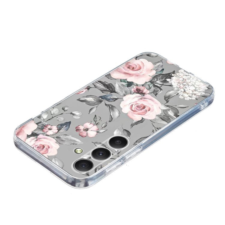 For Samsung Galaxy S25 FE Case Pattern Printing Shockproof Soft TPU Phone Cover - Grey Background Flowers