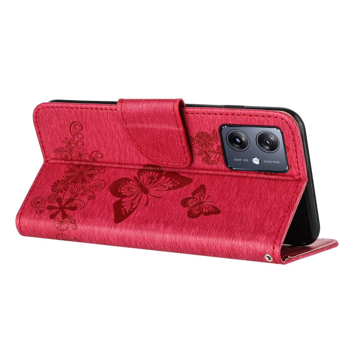 For Samsung Galaxy A06 Case Butterflies Flower Leather Wallet Flip Phone Cover - Red