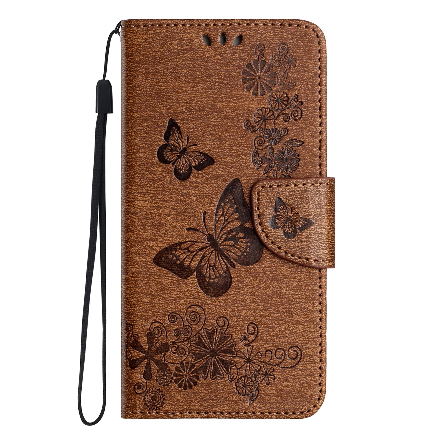 For Samsung Galaxy A06 Case Butterflies Flower Leather Wallet Flip Phone Cover - Brown
