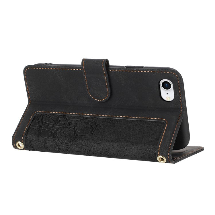 For iPhone 16e Case Tulip Leather Phone Cover with 5 Card Slots Wallet - Black