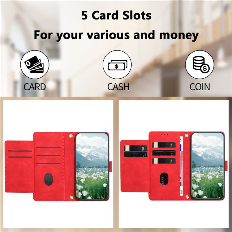 For iPhone 16e Case Tulip Leather Phone Cover with 5 Card Slots Wallet - Red