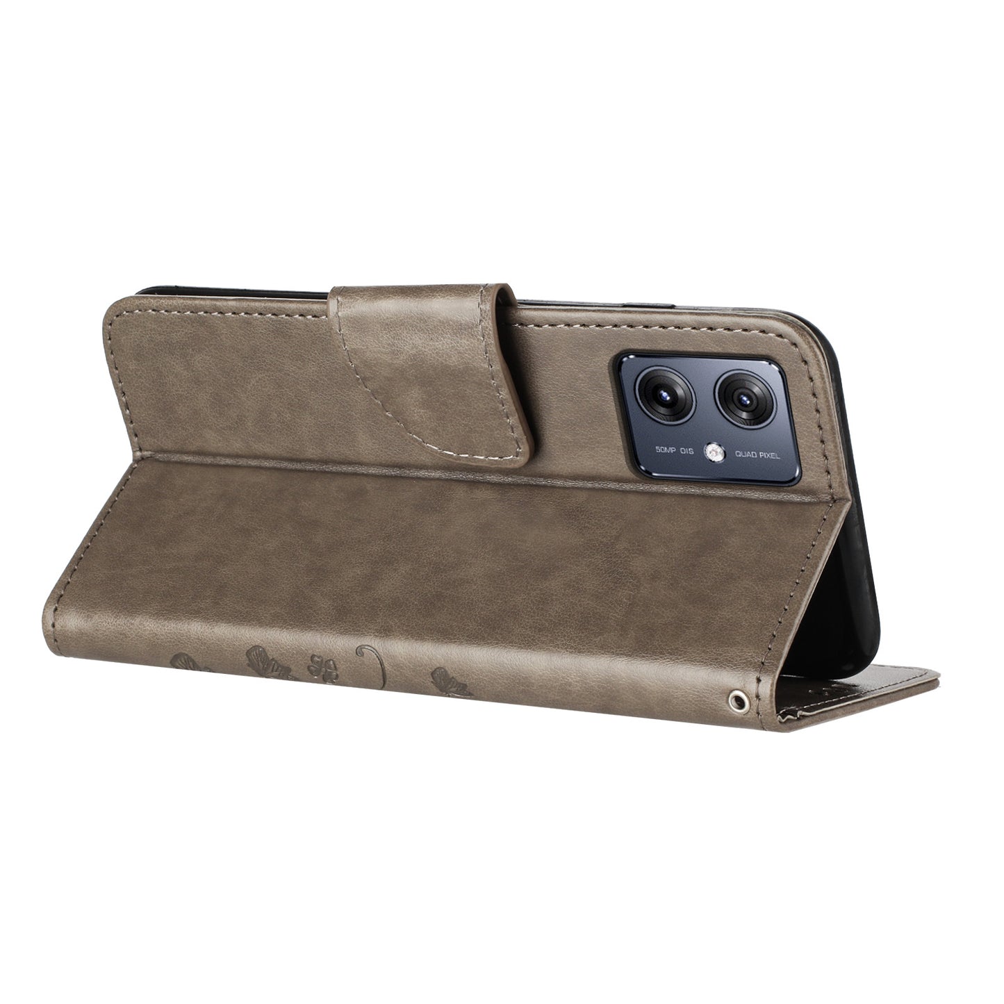 For Samsung Galaxy A06 Case Imprinted Mini Butterfly Leather Wallet Phone Cover - Grey