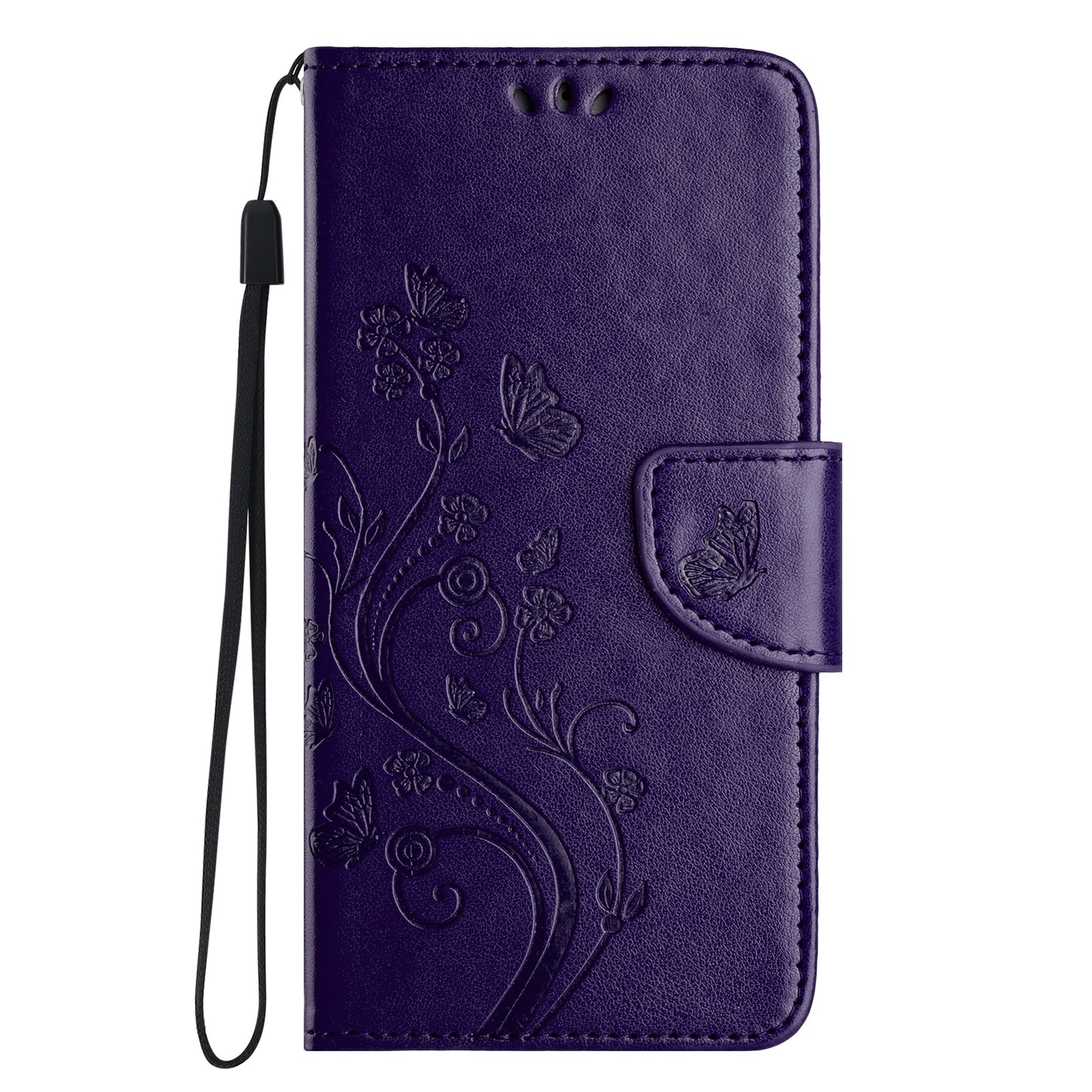 For Samsung Galaxy A06 Case Imprinted Mini Butterfly Leather Wallet Phone Cover - Dark Purple