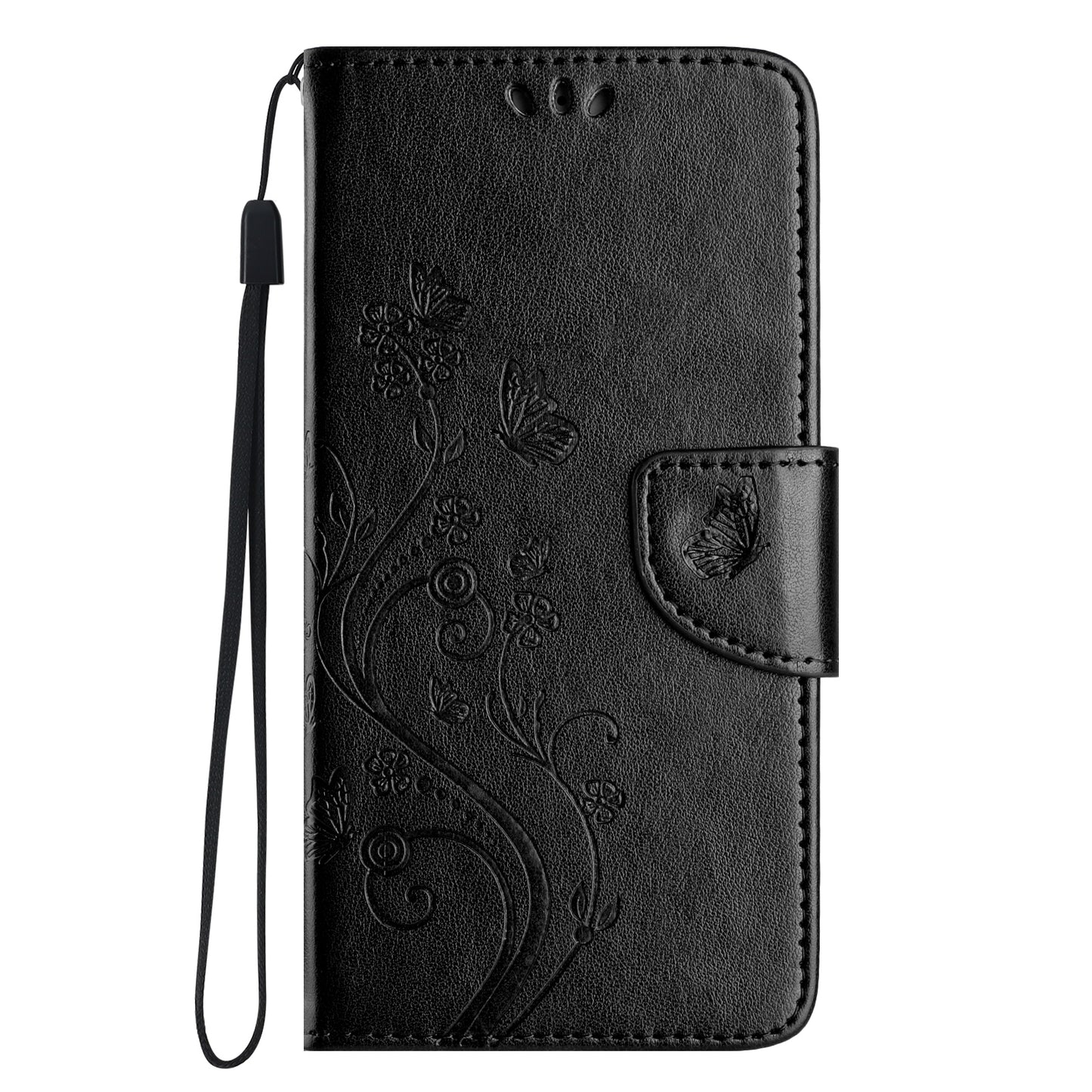 For Samsung Galaxy A06 Case Imprinted Mini Butterfly Leather Wallet Phone Cover - Black