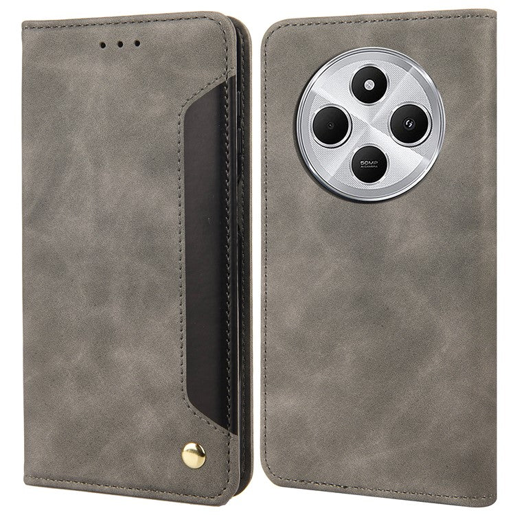For Xiaomi Poco C75 4G / Redmi 14R 5G / 14C 4G Case PU Leather Shockproof Protection Wallet Phone Cover - Grey