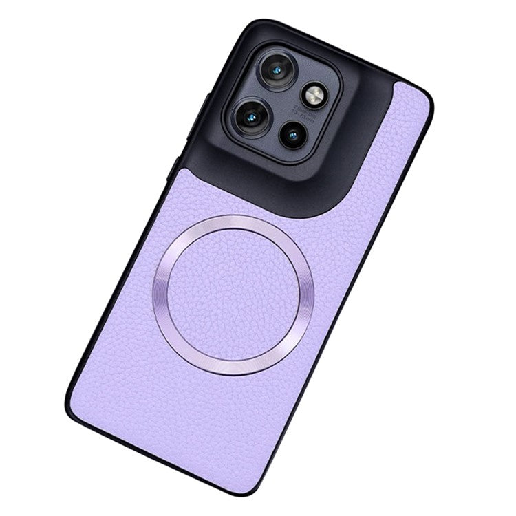 For Motorola Edge 50 Neo 5G / Moto S50 5G / Thinkphone 25 5G Case Compatible with MagSafe Litchi Texture PU Leather+TPU Phone Cover - Light Purple