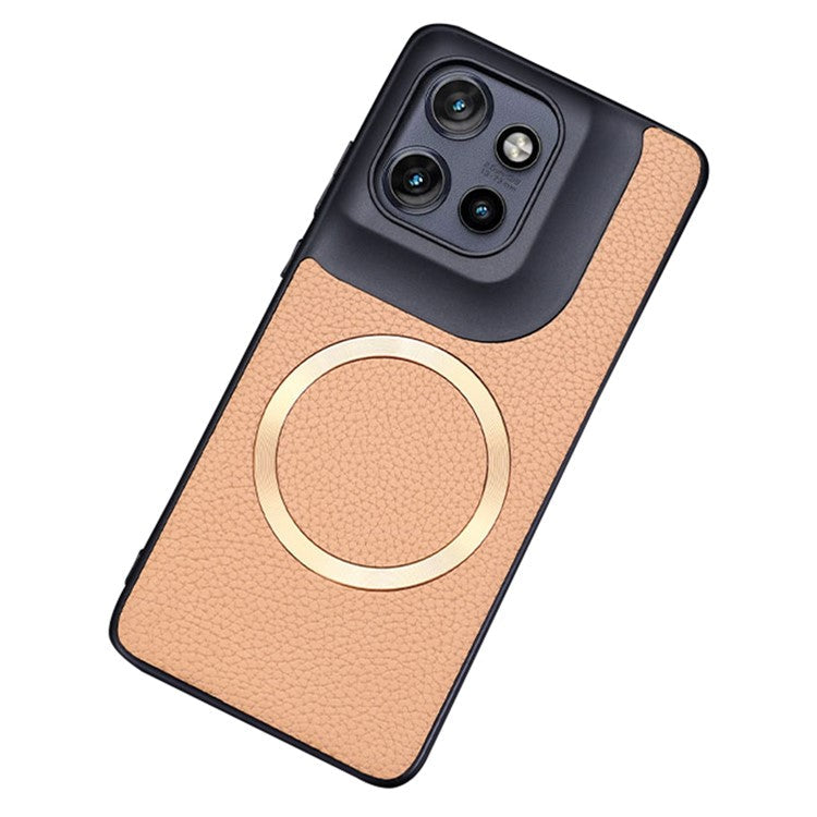 For Motorola Edge 50 Neo 5G / Moto S50 5G / Thinkphone 25 5G Case Compatible with MagSafe Litchi Texture PU Leather+TPU Phone Cover - Gold