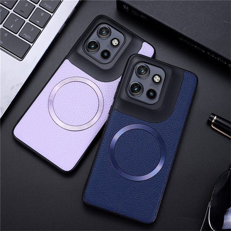 For Motorola Edge 50 Neo 5G / Moto S50 5G / Thinkphone 25 5G Case Compatible with MagSafe Litchi Texture PU Leather+TPU Phone Cover - Gold