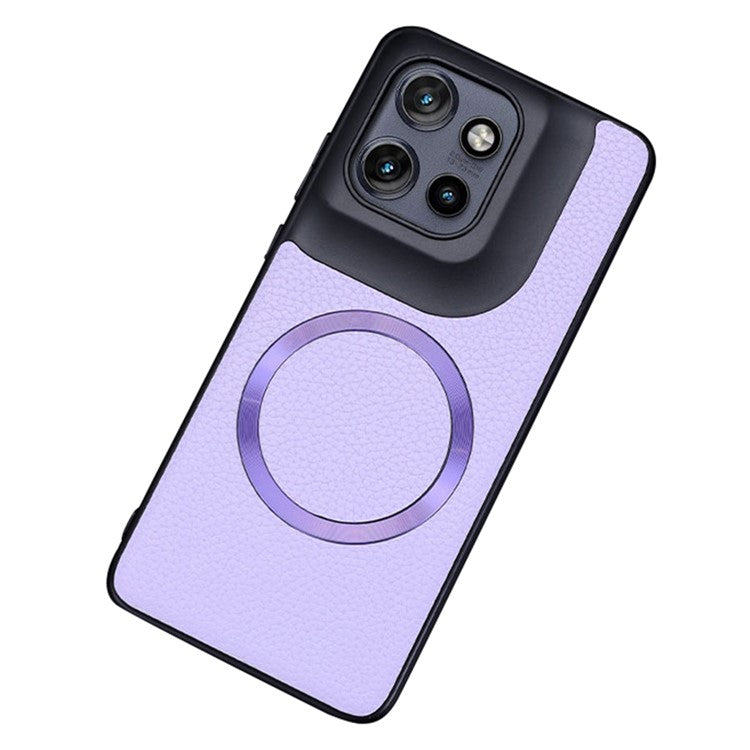 For Motorola Edge 50 Neo 5G / Moto S50 5G / Thinkphone 25 5G Case Compatible with MagSafe Litchi Texture PU Leather+TPU Phone Cover - Purple
