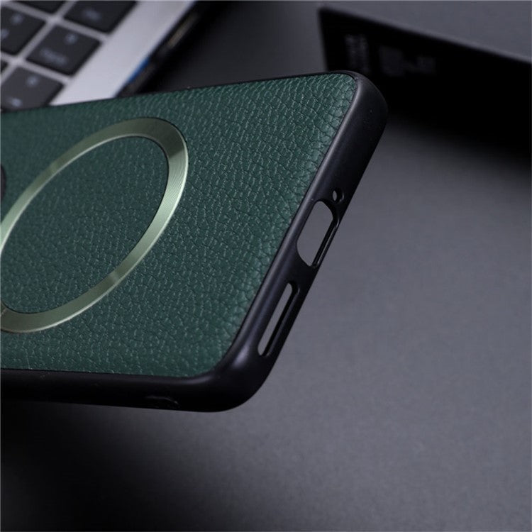 For Motorola Edge 50 Neo 5G / Moto S50 5G / Thinkphone 25 5G Case Compatible with MagSafe Litchi Texture PU Leather+TPU Phone Cover - Green