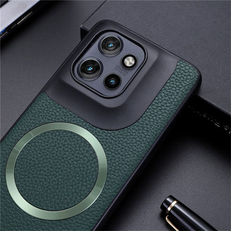 For Motorola Edge 50 Neo 5G / Moto S50 5G / Thinkphone 25 5G Case Compatible with MagSafe Litchi Texture PU Leather+TPU Phone Cover - Green