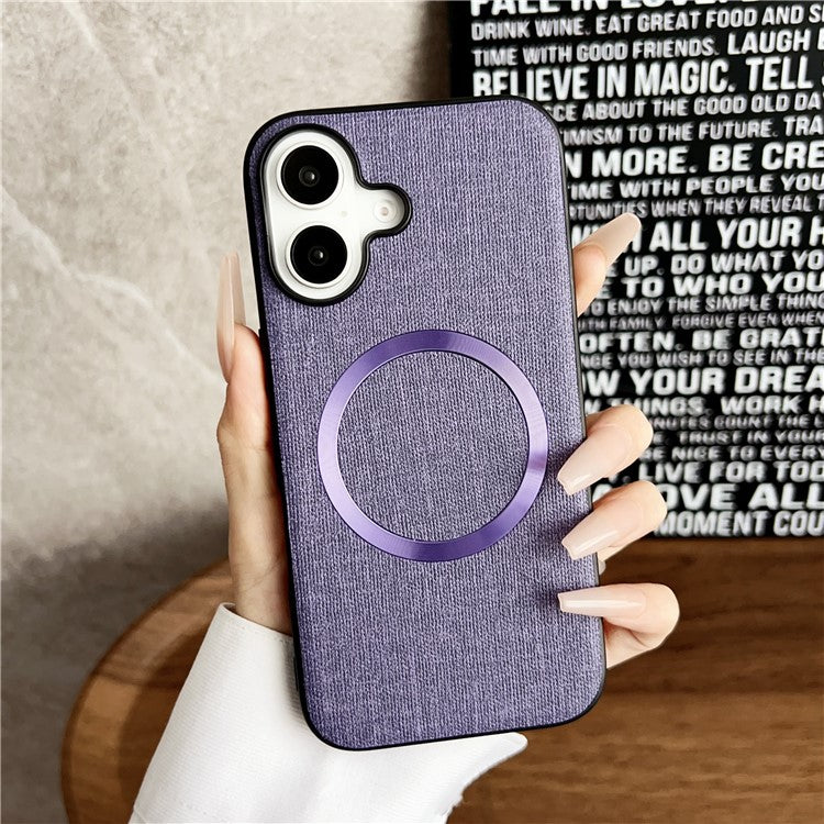 For iPhone 16 Plus Case Drop-Proof TPU+Cloth Back Phone Cover Compatible with MagSafe - Purple