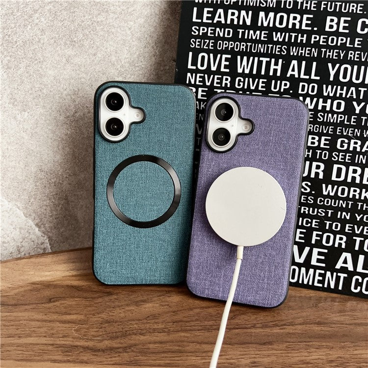 For iPhone 16 Plus Case Drop-Proof TPU+Cloth Back Phone Cover Compatible with MagSafe - Purple