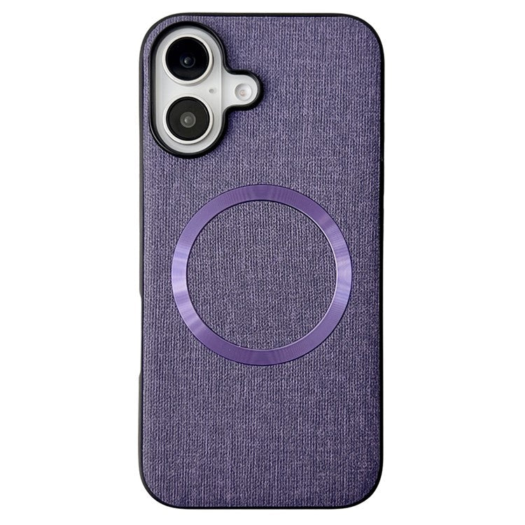 For iPhone 16 Case Drop-Proof TPU+Cloth Back Phone Cover Compatible with MagSafe - Purple