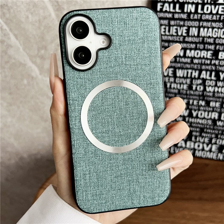 For iPhone 16 Case Drop-Proof TPU+Cloth Back Phone Cover Compatible with MagSafe - Green