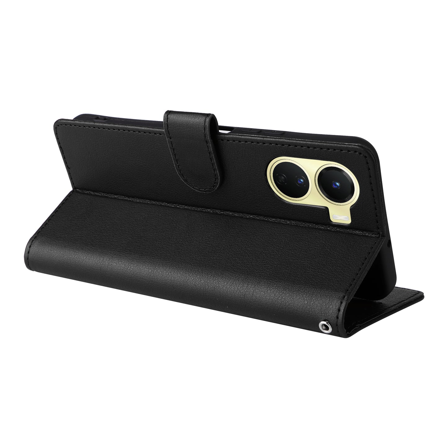 For vivo Y02s 4G / Y56 5G / Y16 4G Case Wallet Stand View PU Leather Phone Cover - Black