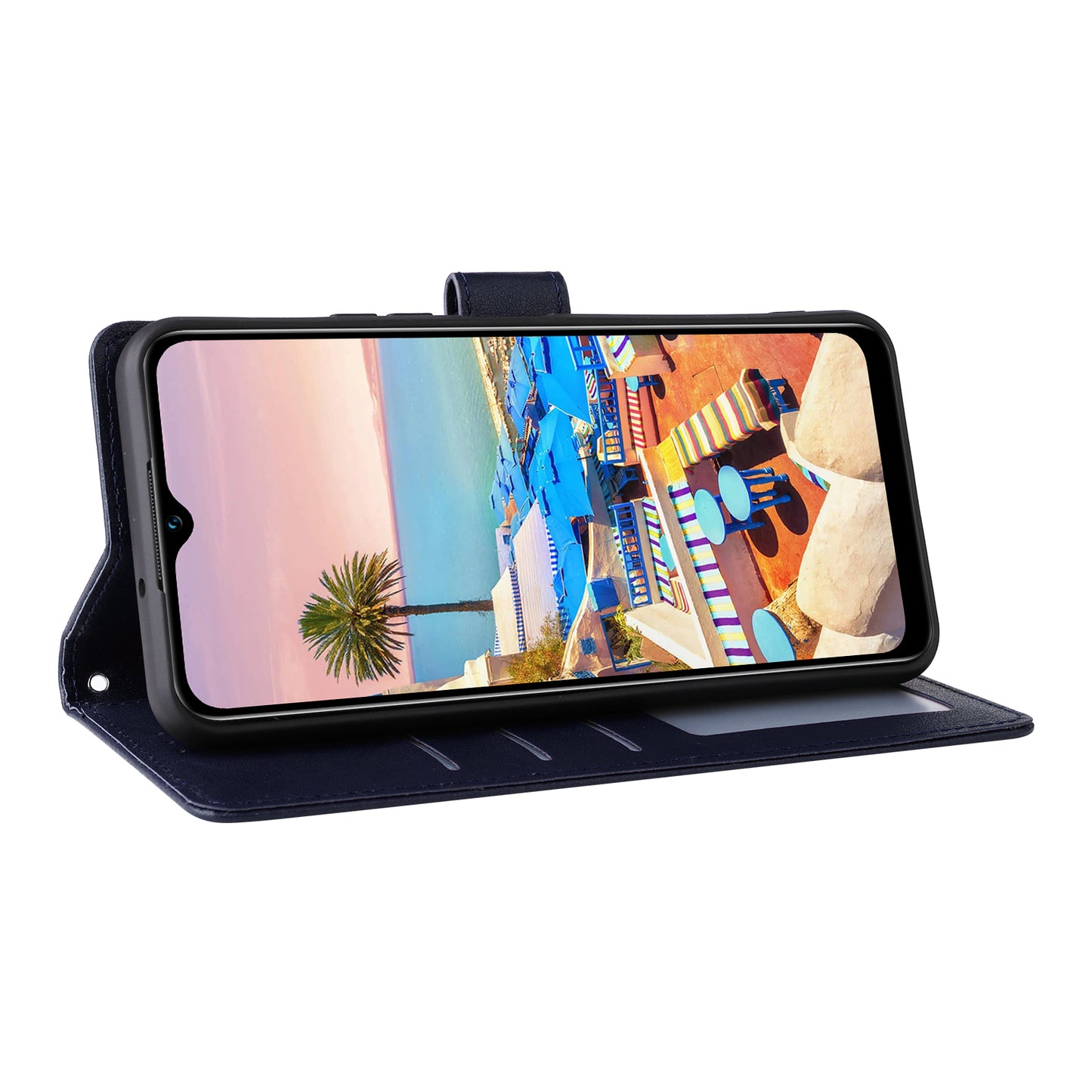 For vivo Y02s 4G / Y56 5G / Y16 4G Case Wallet Stand View PU Leather Phone Cover - Blue