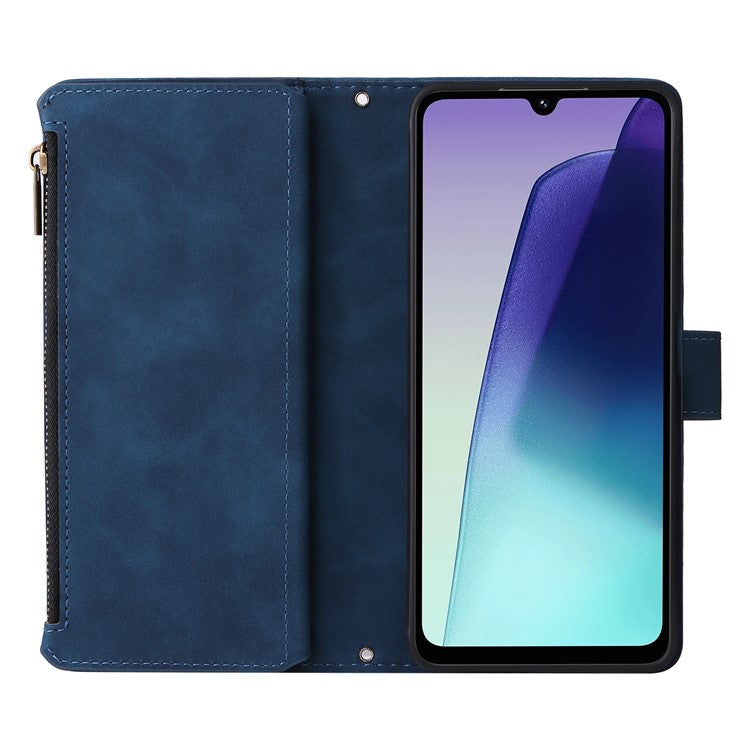 For Xiaomi Poco C75 4G / Redmi 14R 5G / 14C 4G Case Zipper Wallet Multiple Card Slots Leather Phone Cover - Blue