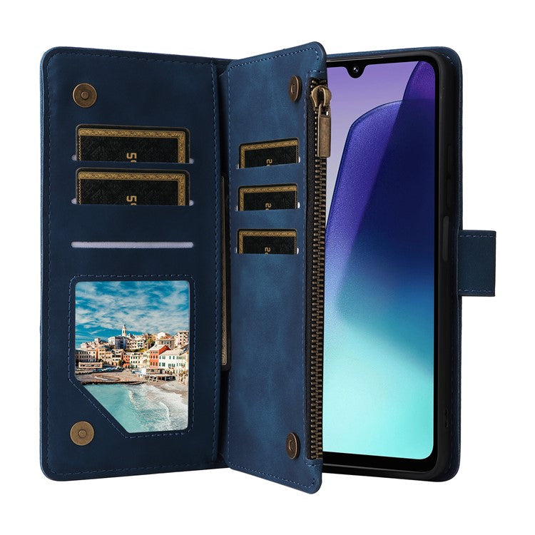 For Xiaomi Poco C75 4G / Redmi 14R 5G / 14C 4G Case Zipper Wallet Multiple Card Slots Leather Phone Cover - Blue