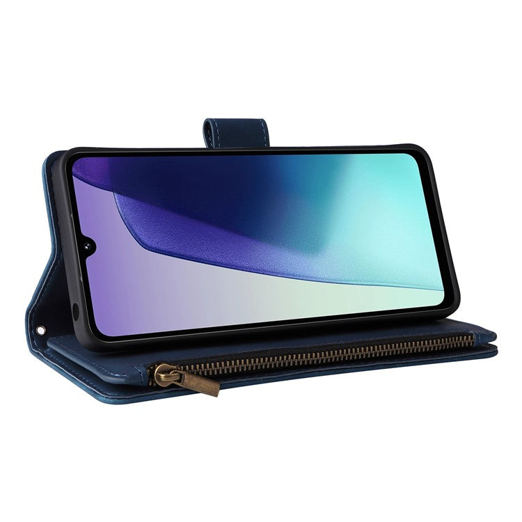 For Xiaomi Poco C75 4G / Redmi 14R 5G / 14C 4G Case Zipper Wallet Multiple Card Slots Leather Phone Cover - Blue